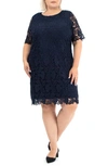 Nina Leonard Crochet Lace Sheath Dress In Navy