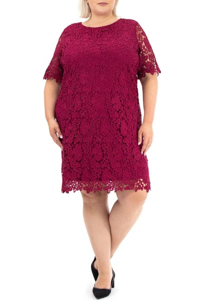Nina Leonard Crochet Lace Sheath Dress In Sangria