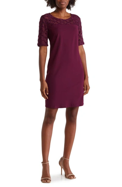 Nina Leonard Elbow Sleeve Shealth Novelty Knit Dress In Crisp Berry