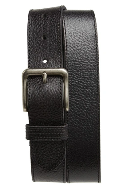 Frye Edge Stitch Leather Keeper Belt In Black / Antique Nickel