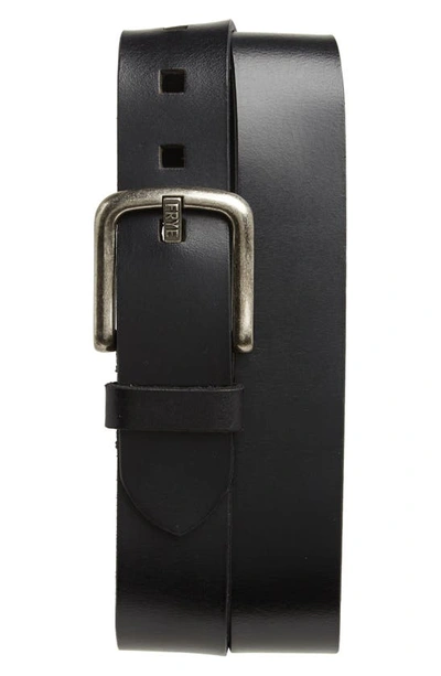 Frye Logo Prong 38mm Leather Belt In Black / Antique Nickel