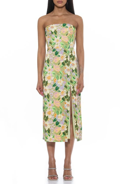 Alexia Admor Ellie Strapless Midi Length Dress In Green Floral