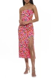 Alexia Admor Ellie Strapless Midi Length Dress In Pink Floral