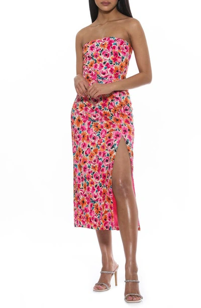 Alexia Admor Ellie Strapless Midi Length Dress In Pink Floral