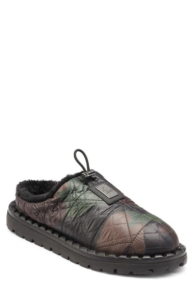 Karl Lagerfeld Faux Fur Lined Quilted Nylon Camo Slipper In Green Camo
