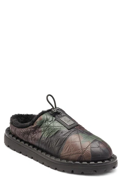 Karl Lagerfeld Paris Faux Fur Lined Quilted Nylon Camo Slipper In Green