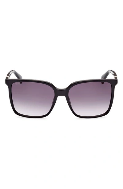Max Mara 57mm Gradient Square Sunglasses In Shiny Black / Gradient Smoke