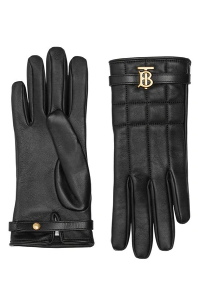 Burberry Silk-lined Monogram Motif Quilted Leather Gloves In Black