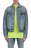 Purple Brand Vintage Light Neon Pop Oversized Jean Jacket Indigo Denim Jackets In Vintage Light Indigo Neon Pop