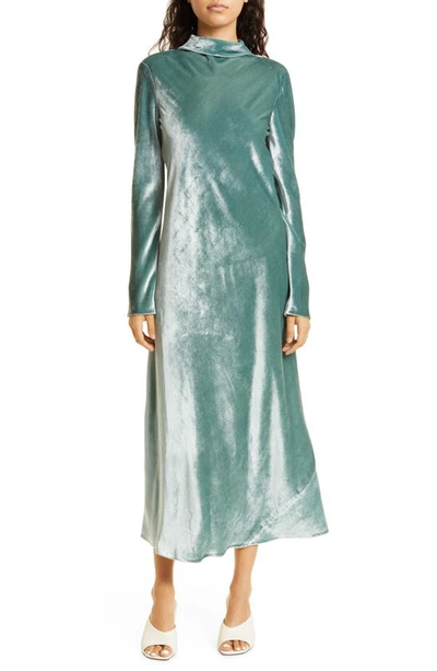 Vince Tie Back Mock Neck Long Sleeve Velvet Maxi Dress In Aegean