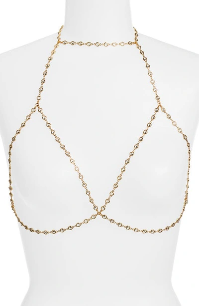 Vidakush Cubic Zirconia Station Body Chain In Clear/ Gold