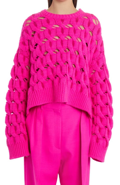 Valentino Crochet Wool-mohair Blend Sweater In Pink