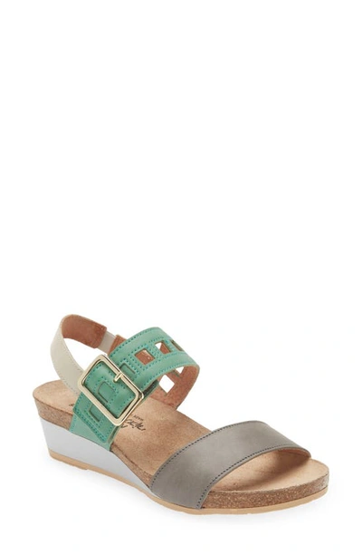 Naot Dynasty Wedge Sandal In Grey/ Jade/ Ivory Leather