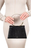 Alexis Bittar Croc Embossed Leather Top Handle Bag In Black Croco