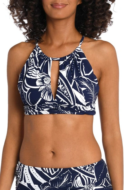 La Blanca Playa Ruched Keyhole Cutout Bikini Top In Indigo