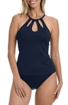 La Blanca High Neck Tankini Top In Indigo