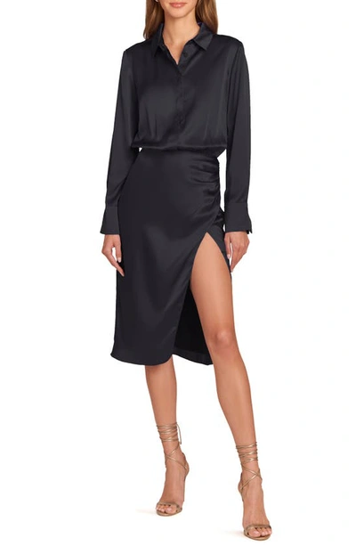 Amanda Uprichard Sheltan Long Sleeve Silk Shirtdress In Black