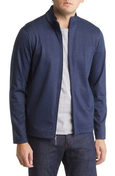 Johnston & Murphy Melange Knit Full-zip Sweater In Navy