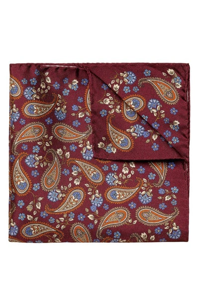 Eton Paisley Floral Silk Pocket Square In Brown