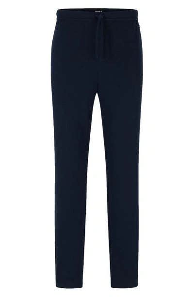 Hugo Boss Waffle Cotton Blend Pyjama Trousers In Dark Blue