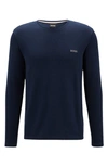Hugo Boss Cotton Blend Waffle Knit Embroidered Logo Long Sleeve Tee In Dark Blue