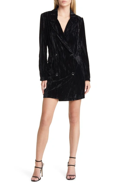 Floret Studios Long Sleeve Crushed Velvet Blazer Dress In Black