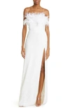 RETROFÉTE DOLLY BEADED FEATHER TRIM STRAPLESS MAXI DRESS