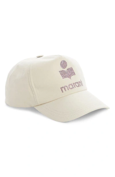 Isabel Marant Tyron Glitter-logo Canvas Baseball Cap In Ecru