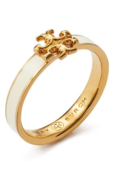 Tory Burch Kira Enamel Ring In Tory Gold / New Ivory