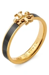 Tory Burch Kira Enamel Ring In Tory Gold / Black