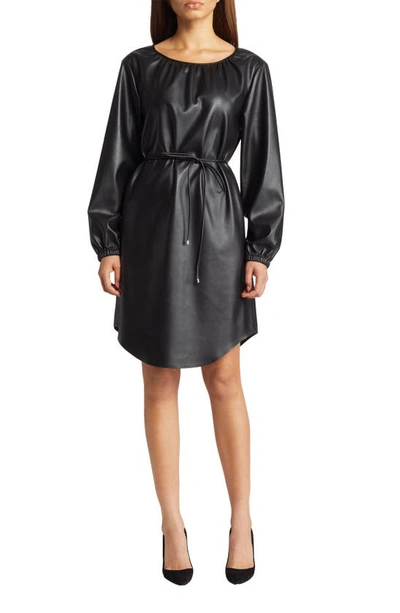 Hugo Boss Faux-leather Belted Dress In Black