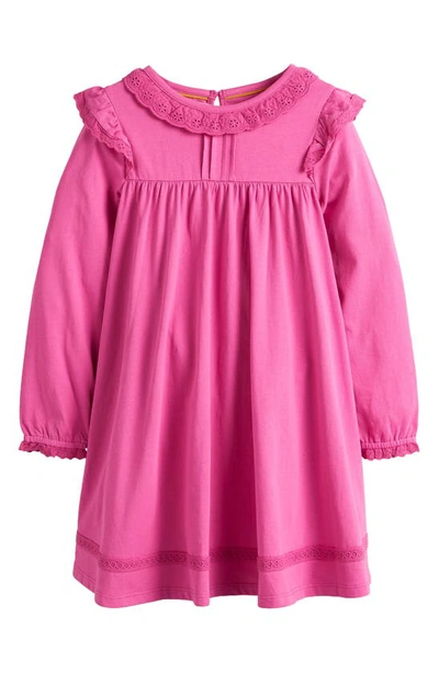 Mini Boden Kids' Eyelet Long Sleeve Cotton Dress In Tickled Pink