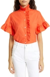 Mille Vanessa Ruffle Detail Cotton Blouse In Poppy