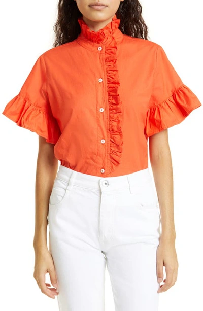 Mille Vanessa Ruffle Detail Cotton Blouse In Poppy