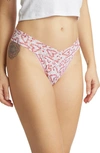 Hanky Panky Print Lace Original Rise Thong In Candy Cane