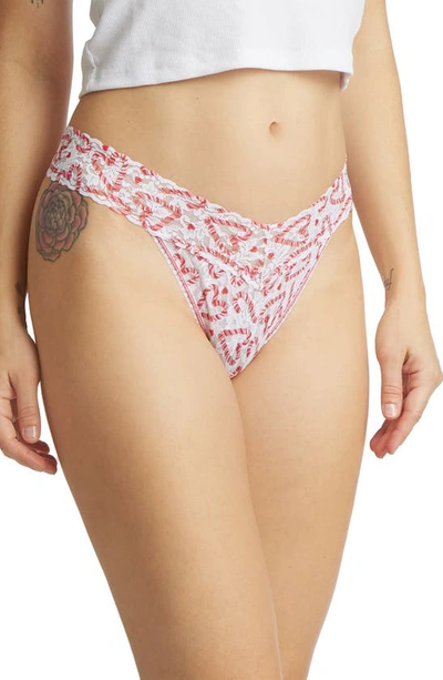 Hanky Panky Print Lace Original Rise Thong In Candy Cane