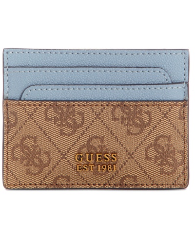 Guess Nell Monogram Logo Card Holder In Brown