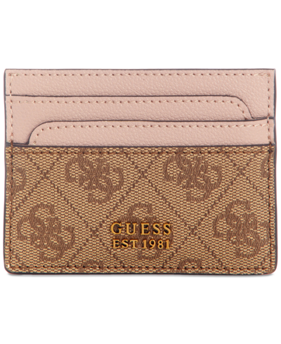 Guess Nell Monogram Logo Card Holder In Brown