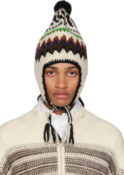 Junya Watanabe Knitted Beanie With Pom-pom In Neutrals