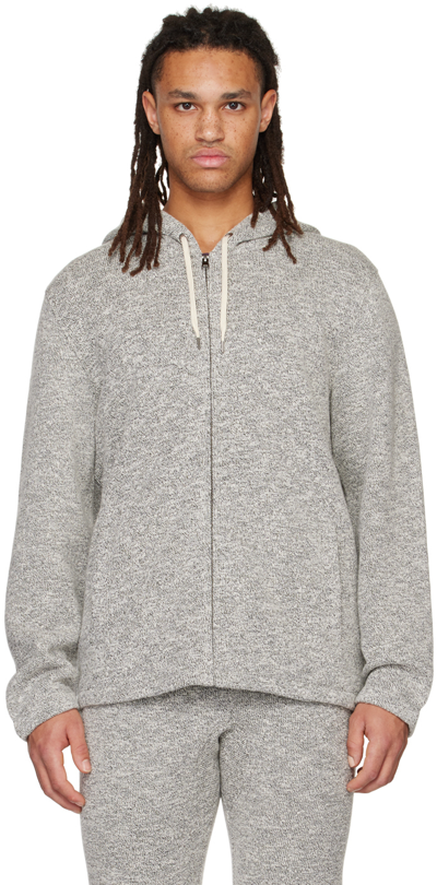 Vince Men's Marbled Fleece Zip-up Hoodie In Black Off White