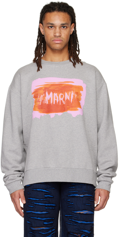 Marni Logo Brushstroke Crewneck Sweatshirt In Inox