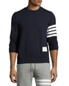 THOM BROWNE MEN'S CLASSIC CREWNECK SWEATSHIRT WITH STRIPED SLEEVE,PROD196330646