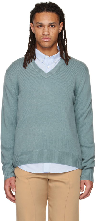Vince Blue V-neck Sweater In Teal Pool-376tep