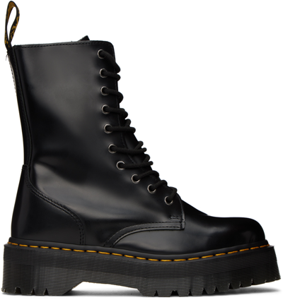Dr. Martens' Black Jadon Hi Platform Boots In Black Polished Smoot