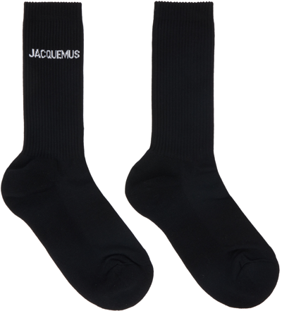 Jacquemus Logo-jacquard Ribbed Cotton-blend Socks In Black
