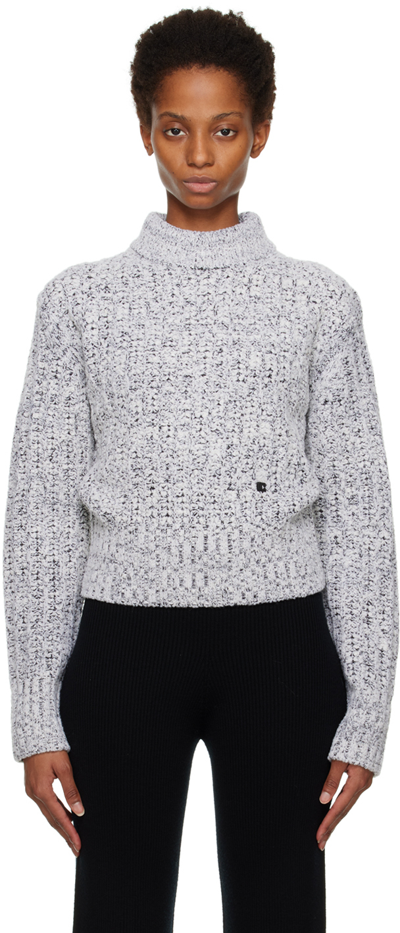 Low Classic Gray Mock Neck Sweater In Melange Ivory