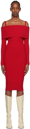 ANDREÄDAMO RED RIBBED MIDI DRESS