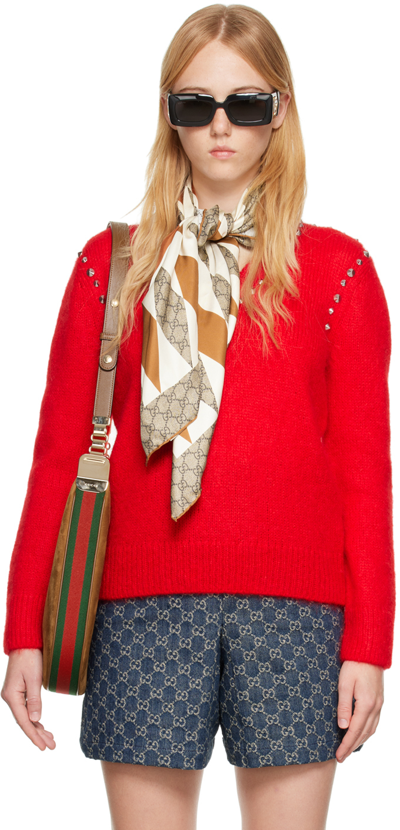 Gucci Mohair-blend Embellished Jumper In Red