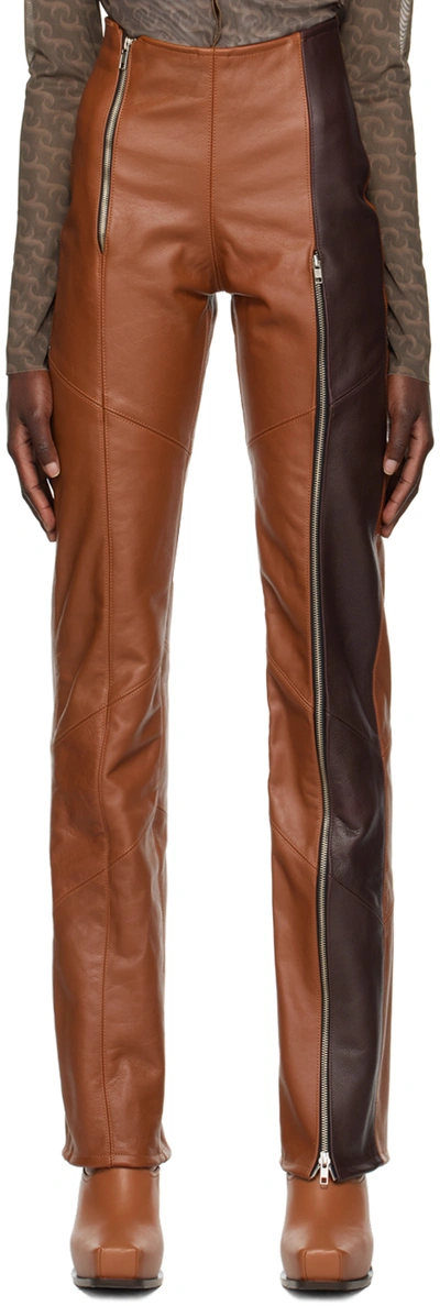 Jade Cropper Brown Zip Vent Leather Pants In 018/light Brown