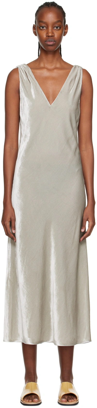 Vince Gray Ruched Midi Dress In Silver